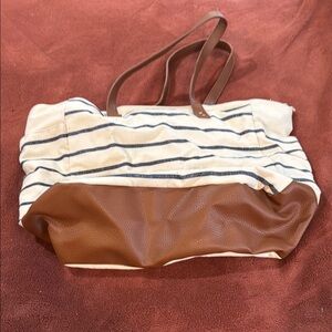 Striped Cream and Brown Tote Bag